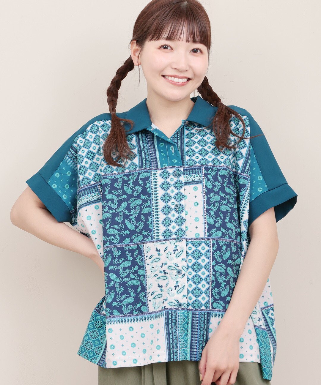 楽天市場】タイルパッチワークシャツ ／ シャツ 半袖 総柄 ペイズリー