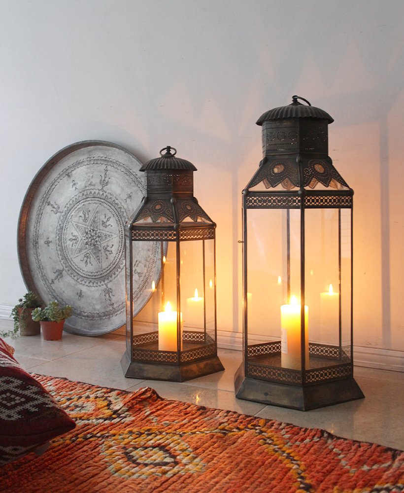 アラブ風ガラスランタン 高さ69cm/ブラスランプ・銅製品 トルコ製