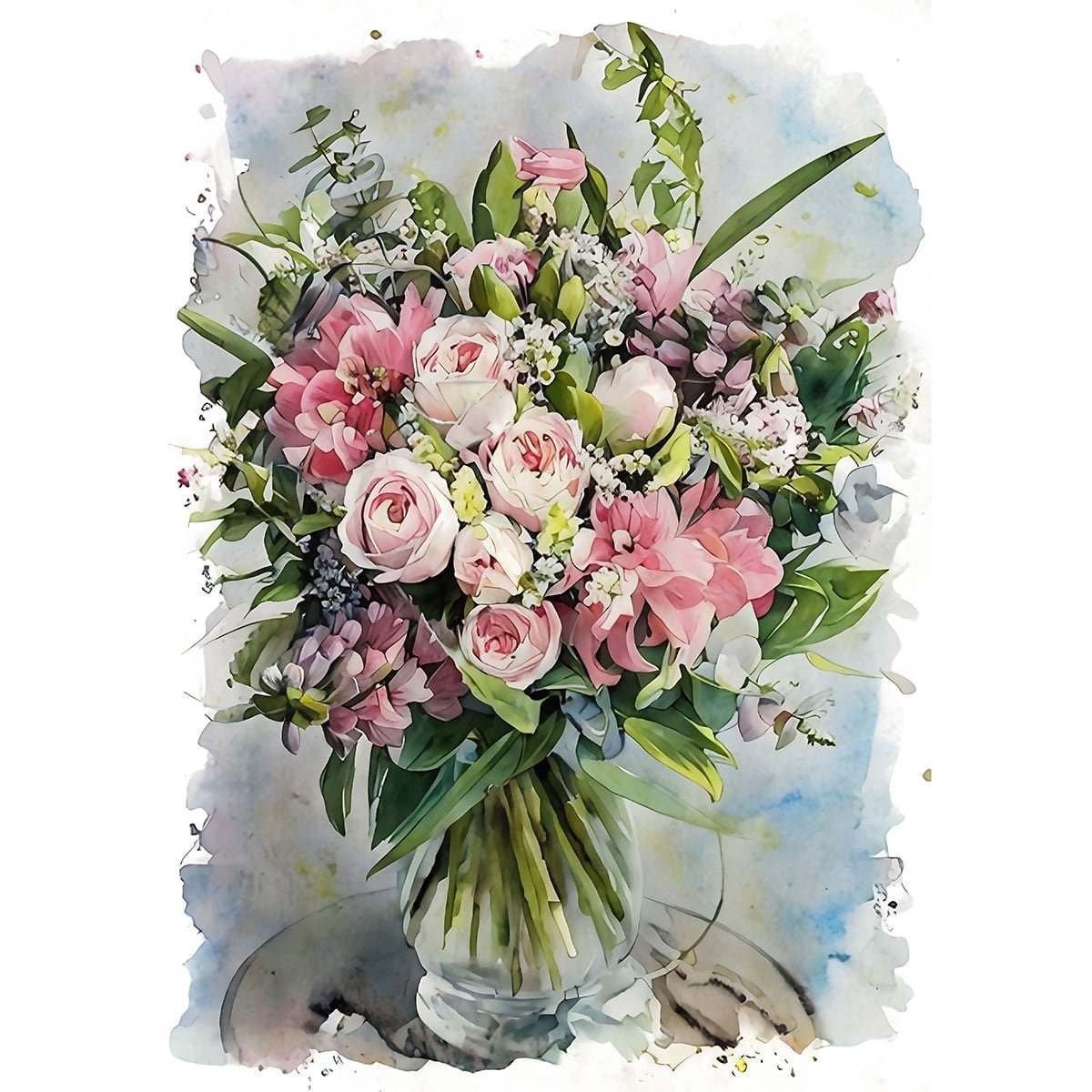 絵画 花(フラワー) 花瓶の花 インテリアアート額付き 水彩画・油絵調