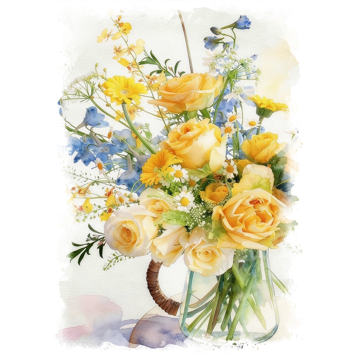 絵画 花(フラワー) 花瓶の花 インテリアアート額付き 水彩画・油絵調