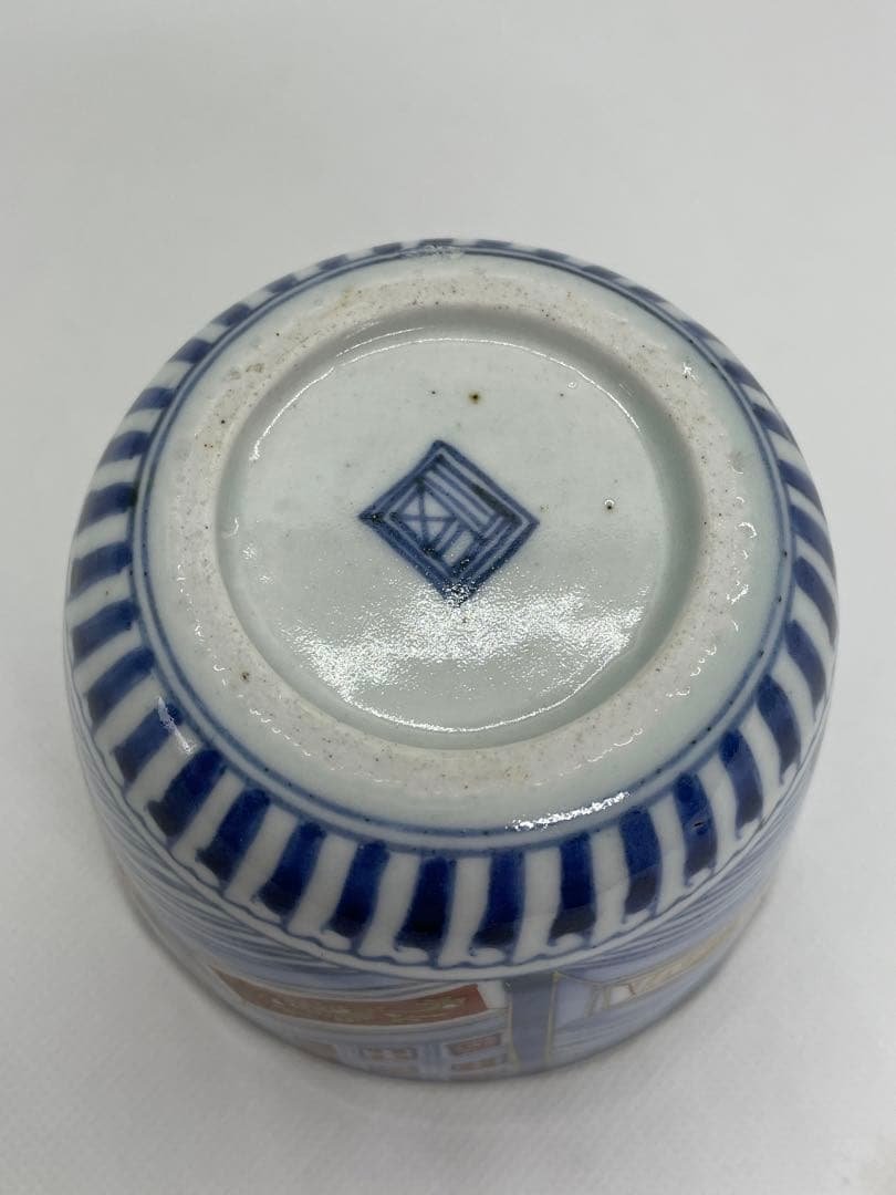 和食器】江戸後期 古伊万里 幾何学文染錦蕎麦猪口 向付 色絵