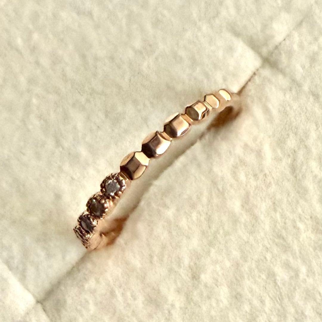 agete アガット K10 フリルリング 5号 ピンクゴールド ダイヤモンド