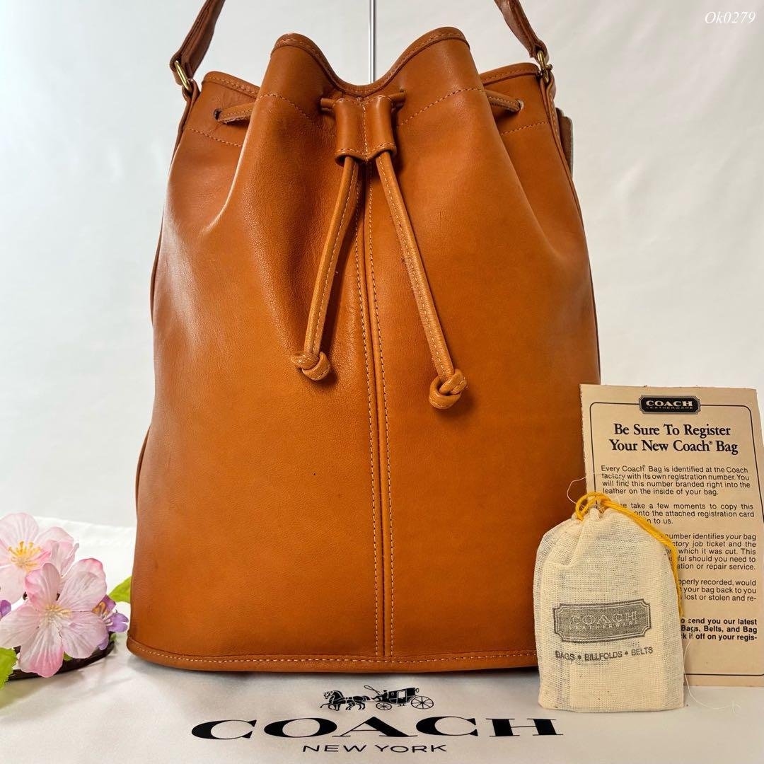 【美品/付属品完備】オールドコーチ 4714 ショルダーバッグ 巾着 レザー 茶 オールドコーチ ☆ USA製 レザー 巾着 ショルダーバッグ ブラウン