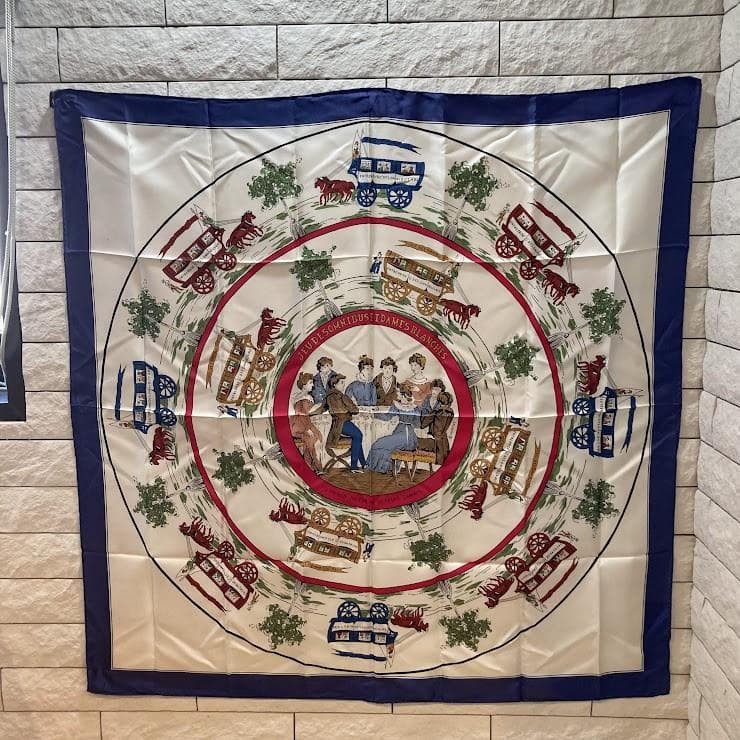 良好 エルメス HERMES シルク スカーフ フランス製 約90×90 袋入り HERMES】【Au FIL de la SOIE】【フランス製】エルメス『カレ90 絹糸の