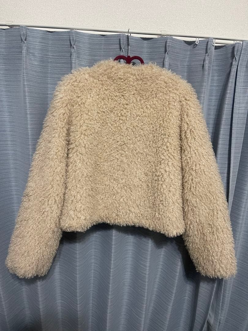 eimy フレンチプードルファー リボンジャケット ピンクベージュ